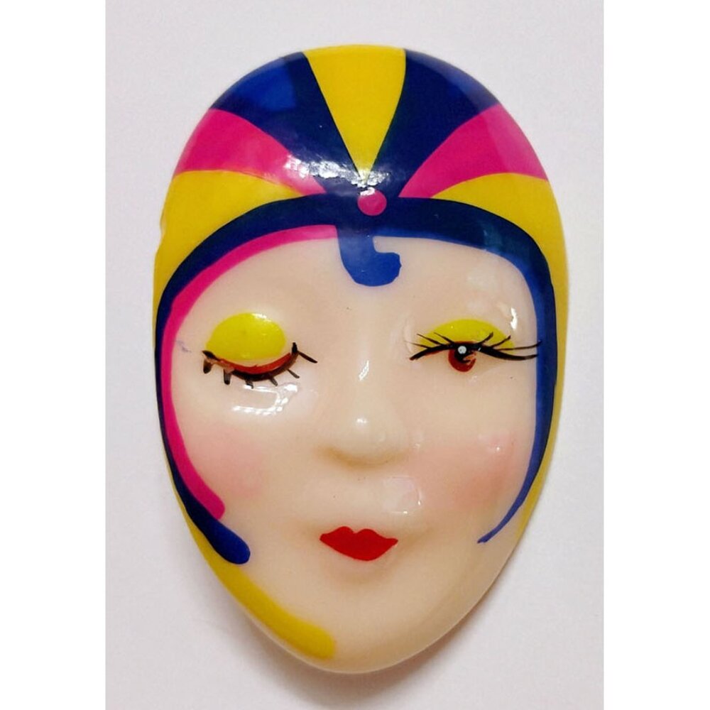 Vtg '70s Art Deco Flapper Girl Hand-Painted Pin Brooch Hippie Hat Jazz Age Winks